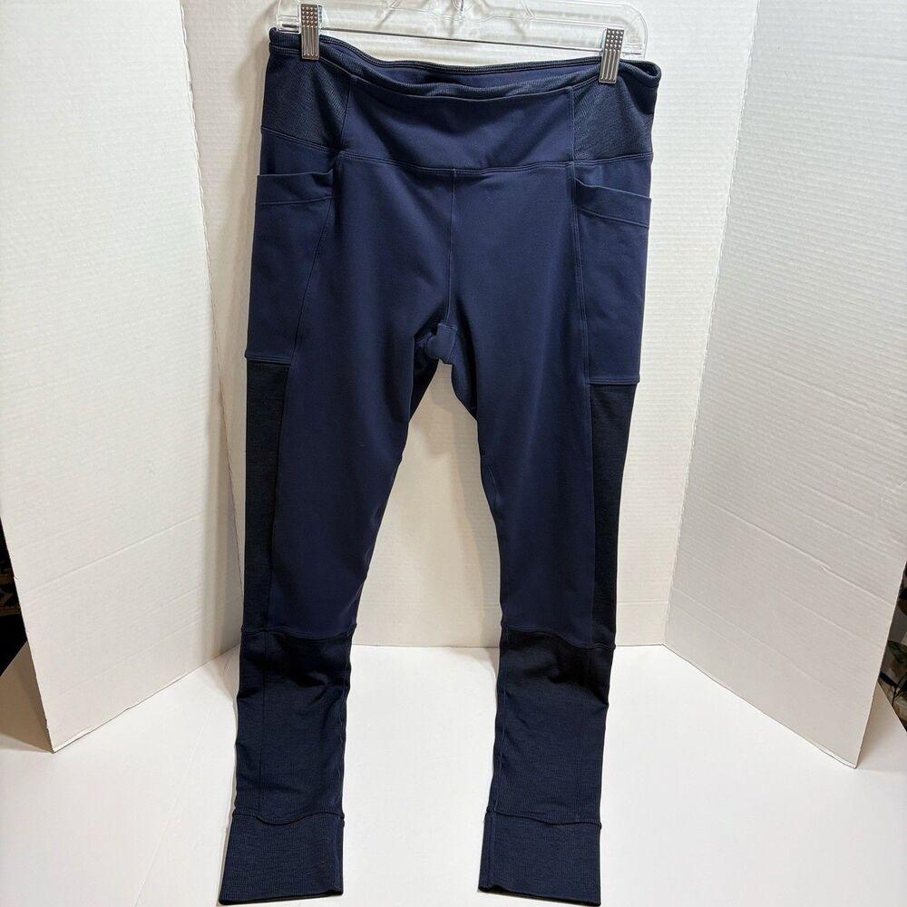 PrAna Ethel Stirrup Legging XL Blue Stash Thigh Pockets Knit Waist Pull On 32x32